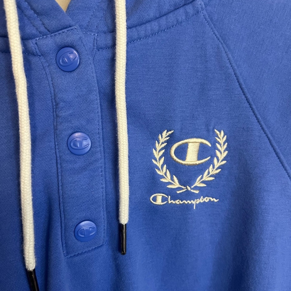 Champion Blue Snap Campus Fleece Laurel Script Hoodie Sweatshirt - Picture 5 of 7